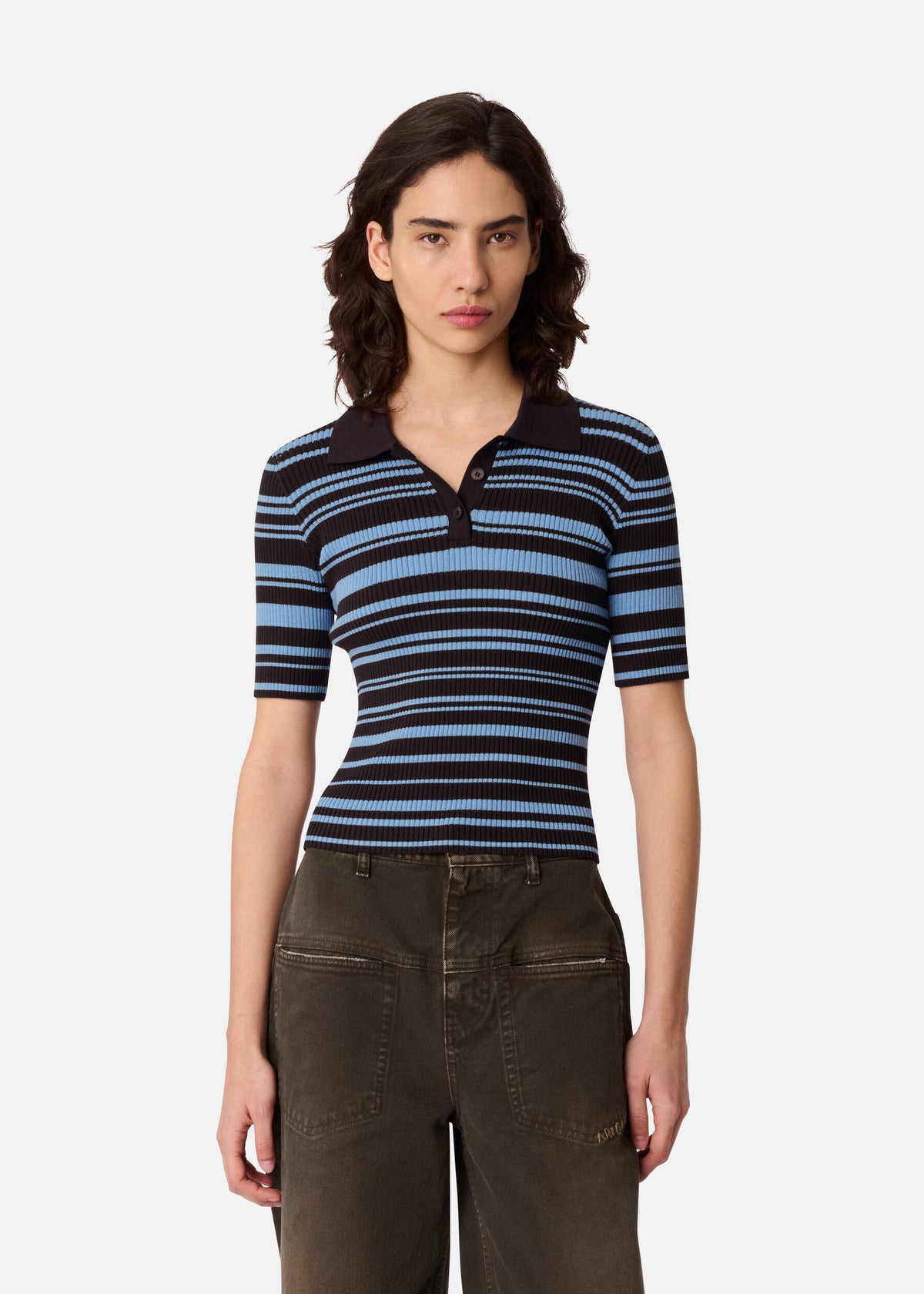 ANJA RIBBED POLO TOP