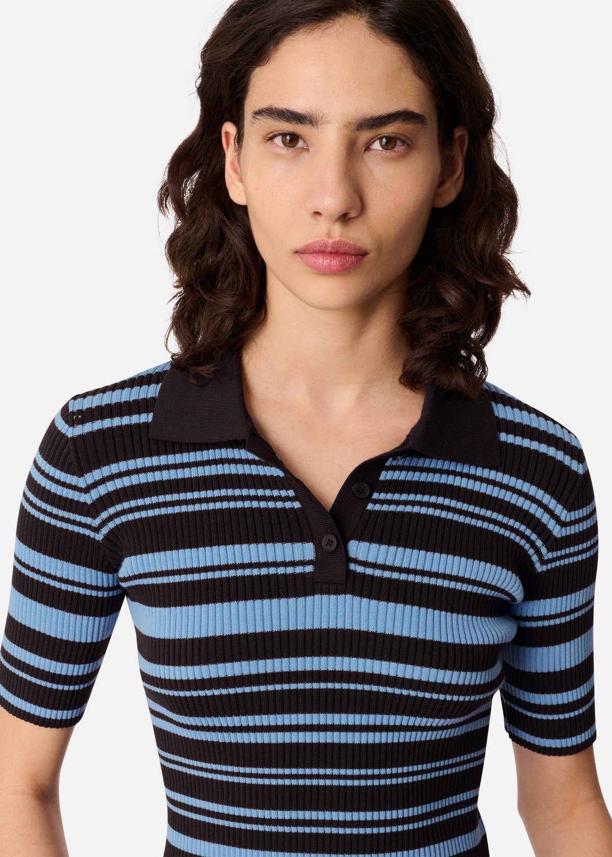 ANJA RIBBED POLO TOP