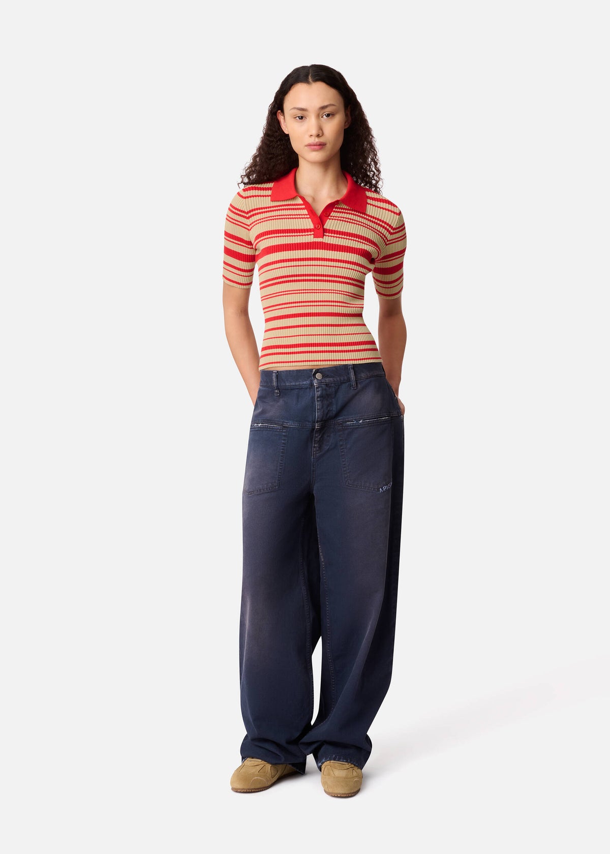 ANJA RIBBED POLO TOP
