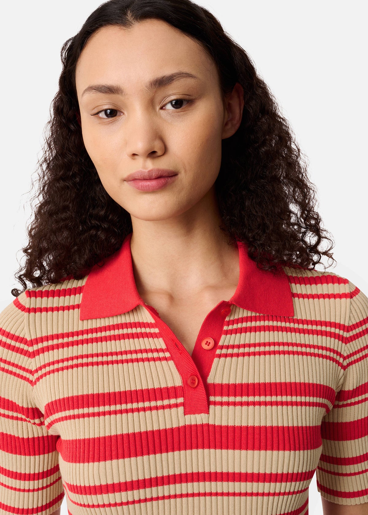 ANJA RIBBED POLO TOP
